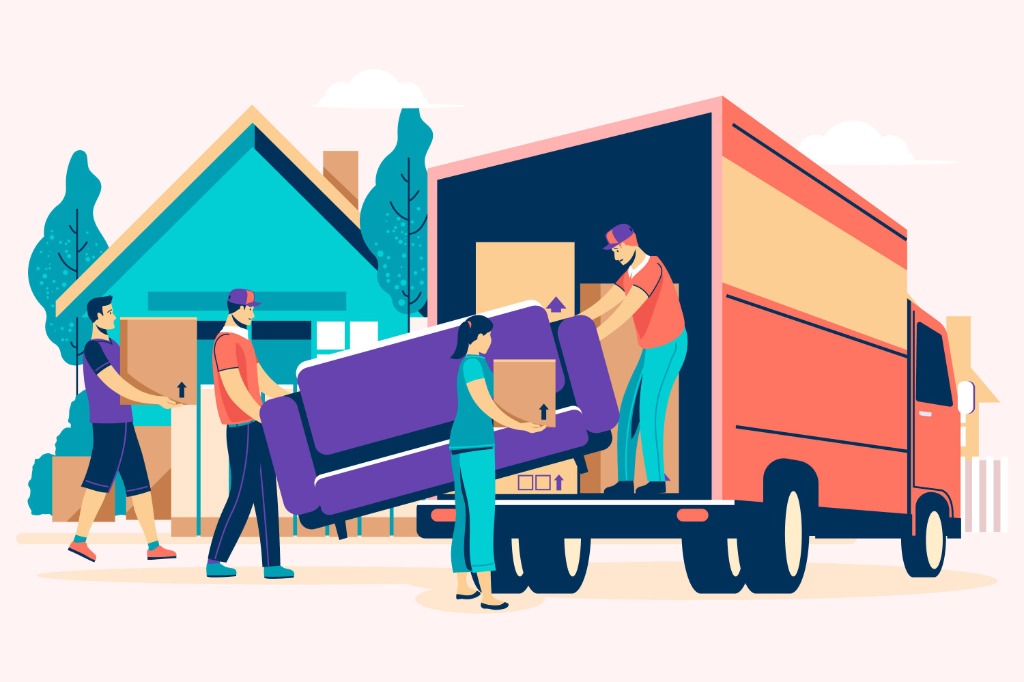 Professional A&S movers carefully loading furniture and couch into a moving truck